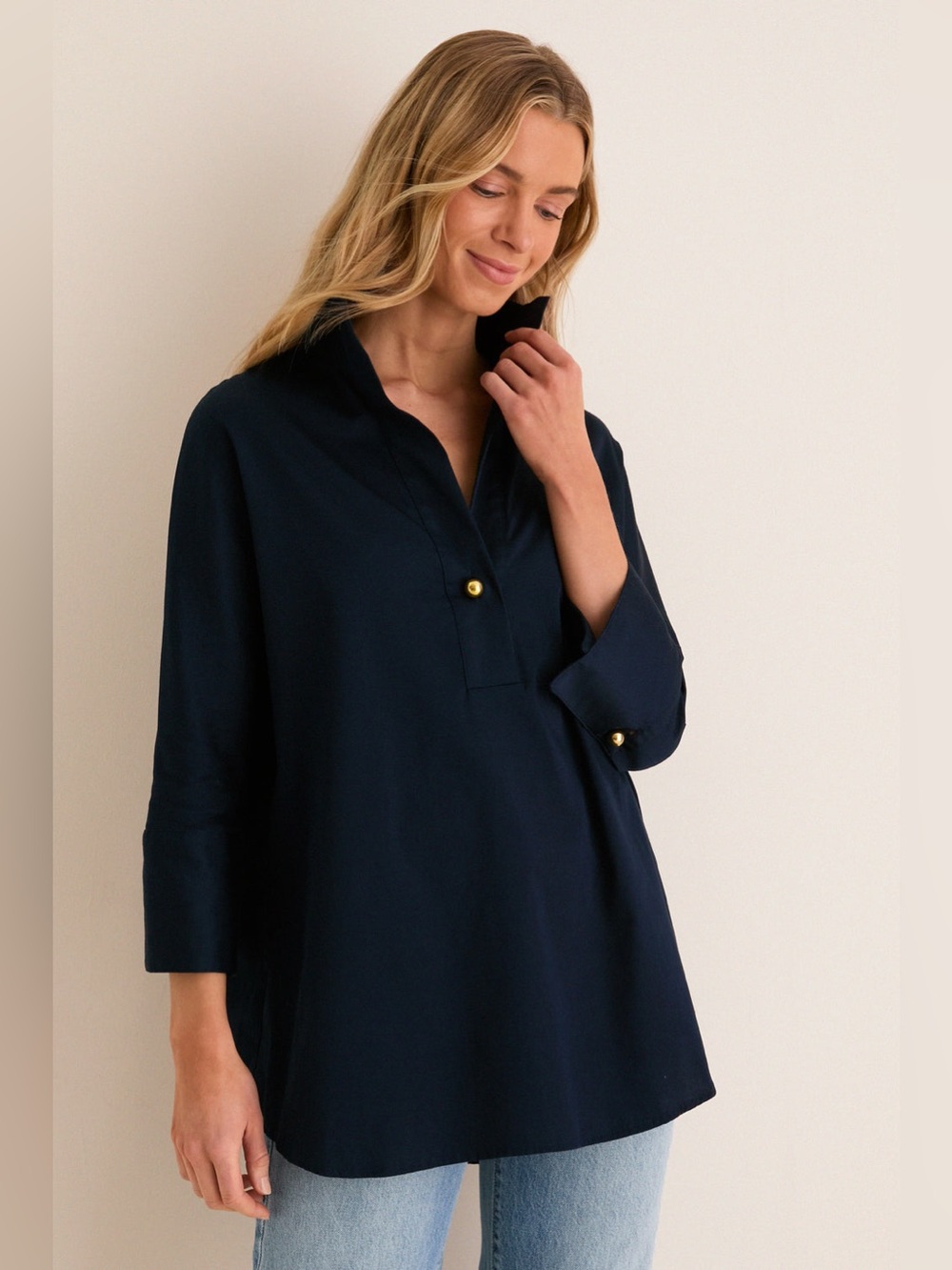 Tuckernuck Navy Willow Blouse Size M